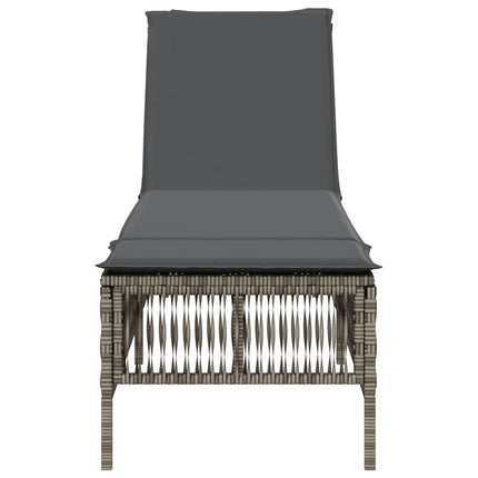 Sun Lounger with Cushion Gray Poly Rattan