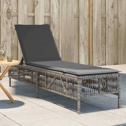 Sun Lounger with Cushion Gray Poly Rattan