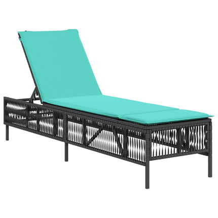 Sun Lounger with Cushion Black Poly Rattan