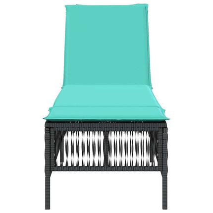 Sun Lounger with Cushion Black Poly Rattan