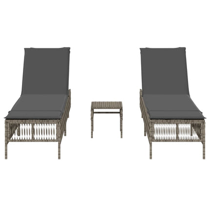 Sun Loungers 2 pcs with Table Gray Poly Rattan