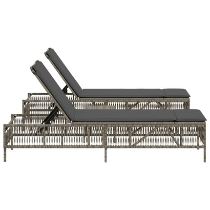 Sun Loungers 2 pcs with Table Gray Poly Rattan