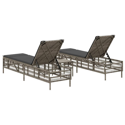 Sun Loungers 2 pcs with Table Gray Poly Rattan