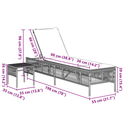 Sun Loungers 2 pcs with Table Gray Poly Rattan