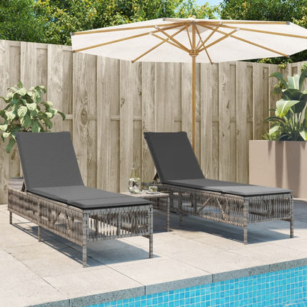 Sun Loungers 2 pcs with Table Gray Poly Rattan