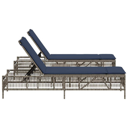 Sun Loungers 2 pcs with Table Grey Poly Rattan