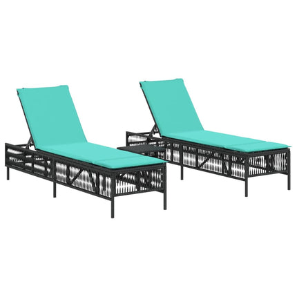Sun Loungers 2 pcs with Table Black Poly Rattan