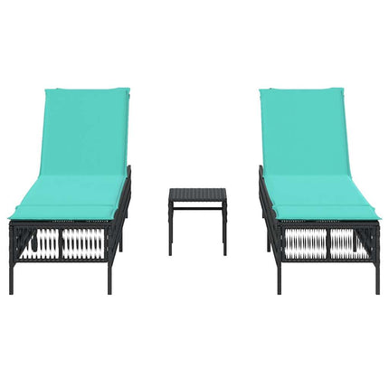 Sun Loungers 2 pcs with Table Black Poly Rattan