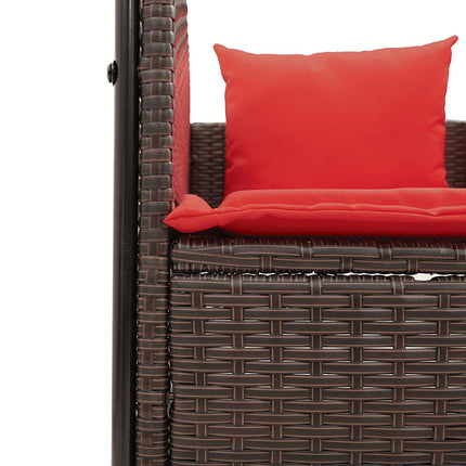 Double Sun Lounger with Roof and Curtains Brown Poly Rattan