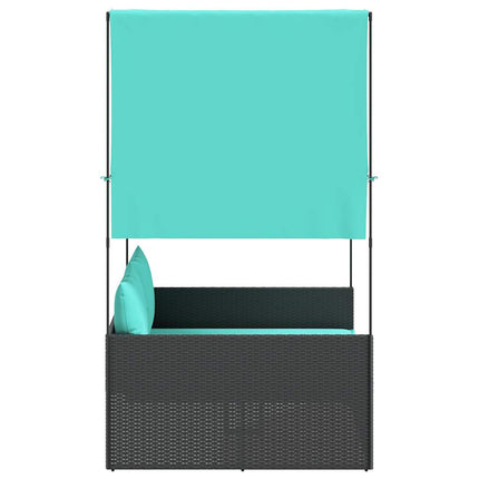 Double Sun Lounger with Roof and Curtains Black Poly Rattan