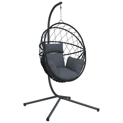 Hanging Egg Chair with Stand Anthracite Rattan and Steel