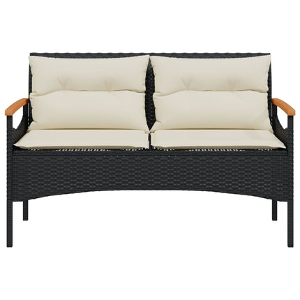 4 Piece Patio Sofa Set with Cushions Black Poly Rattan