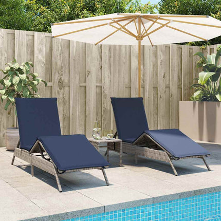 Sun Loungers with Cushions 2 pcs Gray Poly Rattan