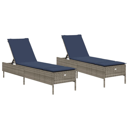 Sun Loungers with Cushions 2 pcs Gray Poly Rattan
