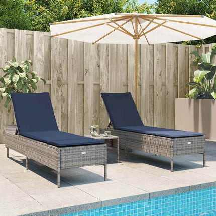 Sun Loungers with Cushions 2 pcs Gray Poly Rattan