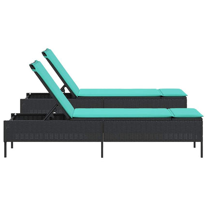 Sun Loungers with Cushions 2 pcs Black Poly Rattan