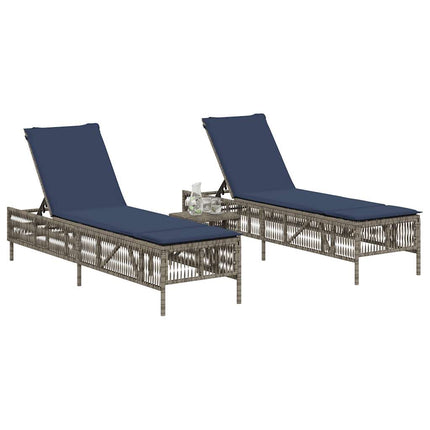 Sun Loungers with Cushions 2 pcs Gray Poly Rattan