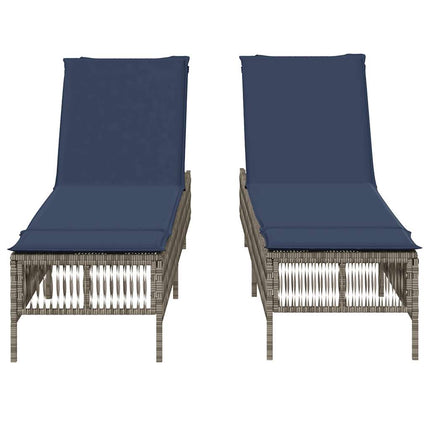 Sun Loungers with Cushions 2 pcs Gray Poly Rattan