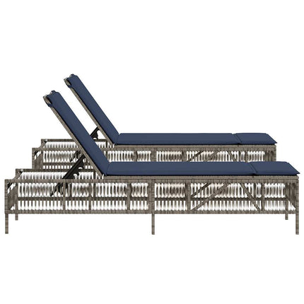 Sun Loungers with Cushions 2 pcs Gray Poly Rattan