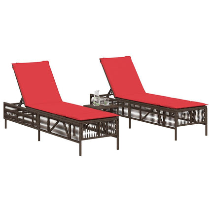 Sun Loungers with Cushions 2 pcs Brown Poly Rattan