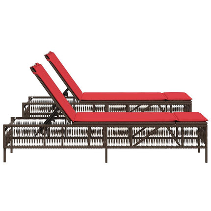 Sun Loungers with Cushions 2 pcs Brown Poly Rattan