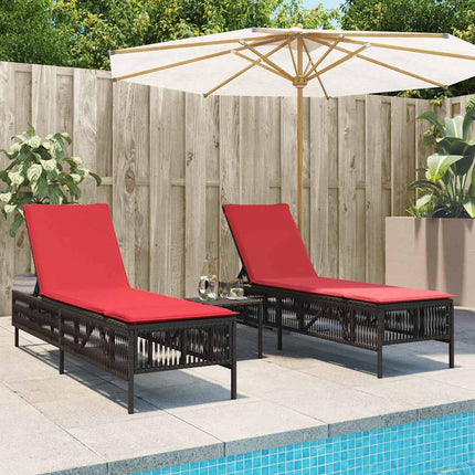 Sun Loungers with Cushions 2 pcs Brown Poly Rattan