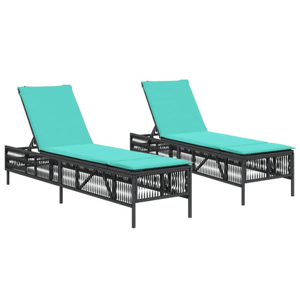 Sun Loungers with Cushions 2 pcs Black Poly Rattan
