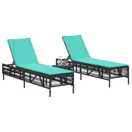 Sun Loungers with Cushions 2 pcs Black Poly Rattan