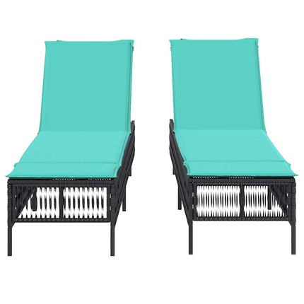 Sun Loungers with Cushions 2 pcs Black Poly Rattan