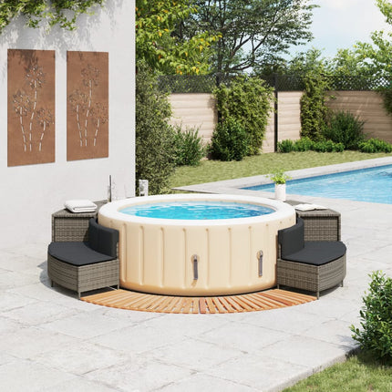 Hot Tub Surround Gray Poly Rattan and Solid Wood Acacia