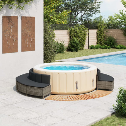 Hot Tub Surround Gray Poly Rattan and Solid Wood Acacia