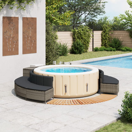 Hot Tub Surround Gray Poly Rattan and Solid Wood Acacia