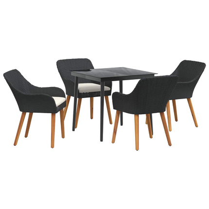 Garden Dining Set with Cushion 5 pcs Black Poly Rattan