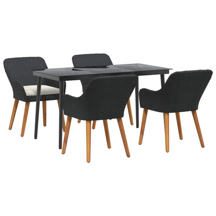 Garden Dining Set with Cushion 5 pcs Black Poly Rattan
