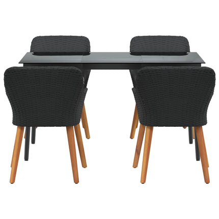 Garden Dining Set with Cushion 5 pcs Black Poly Rattan