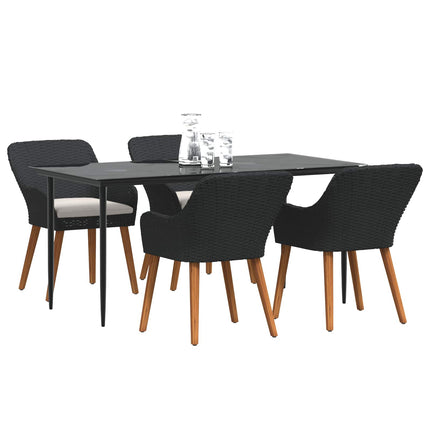 Garden Dining Set with Cushion 5 pcs Black Poly Rattan