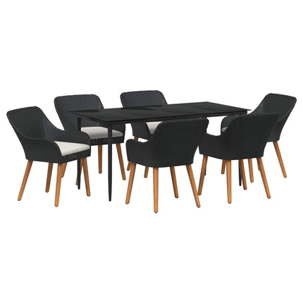 Garden Dining Set with Cushion 7 pcs Black Poly Rattan