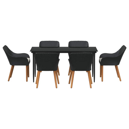 Garden Dining Set with Cushion 7 pcs Black Poly Rattan