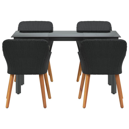 Garden Dining Set with Cushion 5 pcs Black Poly Rattan