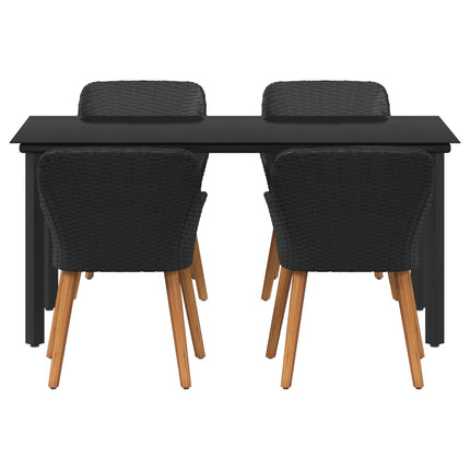 Garden Dining Set with Cushion 5 pcs Black Poly Rattan