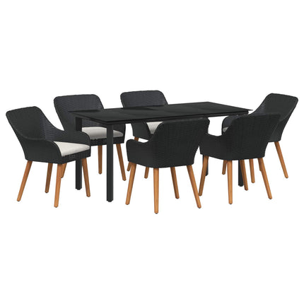 Garden Dining Set with Cushion 7 pcs Black Poly Rattan