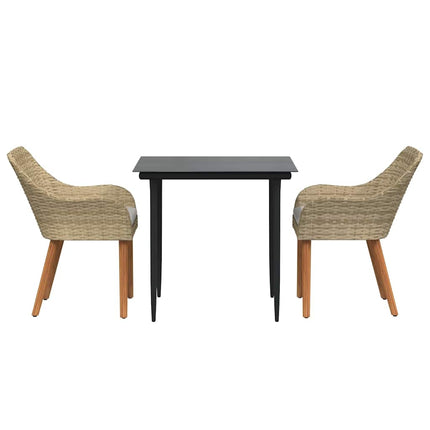 Garden Dining Set with Cushion 3 pcs Beige Poly Rattan