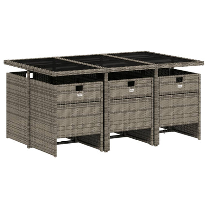 7 Piece Patio Dining Set with Cushions Gray Poly Rattan