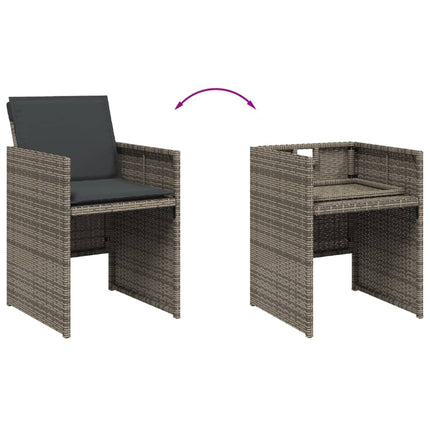 7 Piece Patio Dining Set with Cushions Gray Poly Rattan