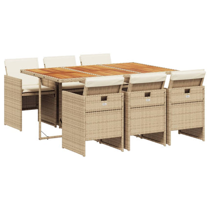 7 Piece Patio Dining Set with Cushions Beige Poly Rattan