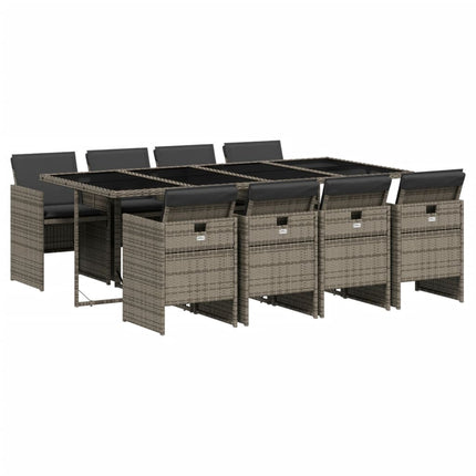 9 Piece Patio Dining Set with Cushions Gray Poly Rattan