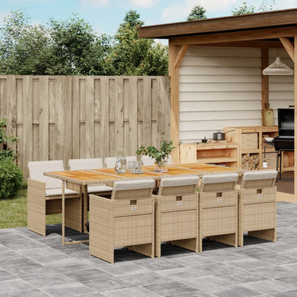 9 Piece Patio Dining Set with Cushions Beige Poly Rattan