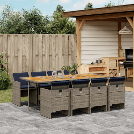 9 Piece Garden Dining Set with Cushions Grey Poly Rattan