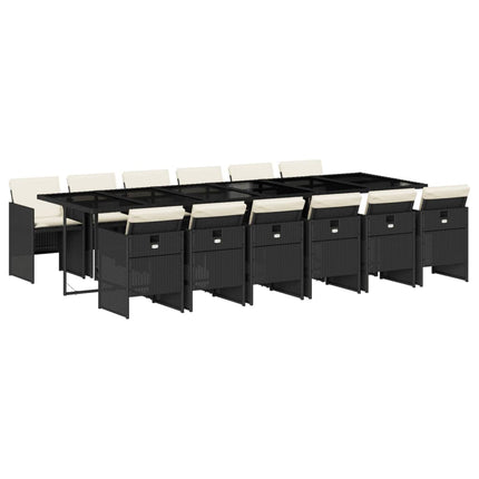 13 Piece Patio Dining Set with Cushions Black Poly Rattan