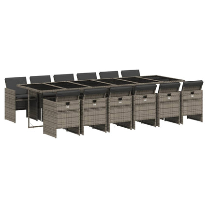 13 Piece Patio Dining Set with Cushions Gray Poly Rattan